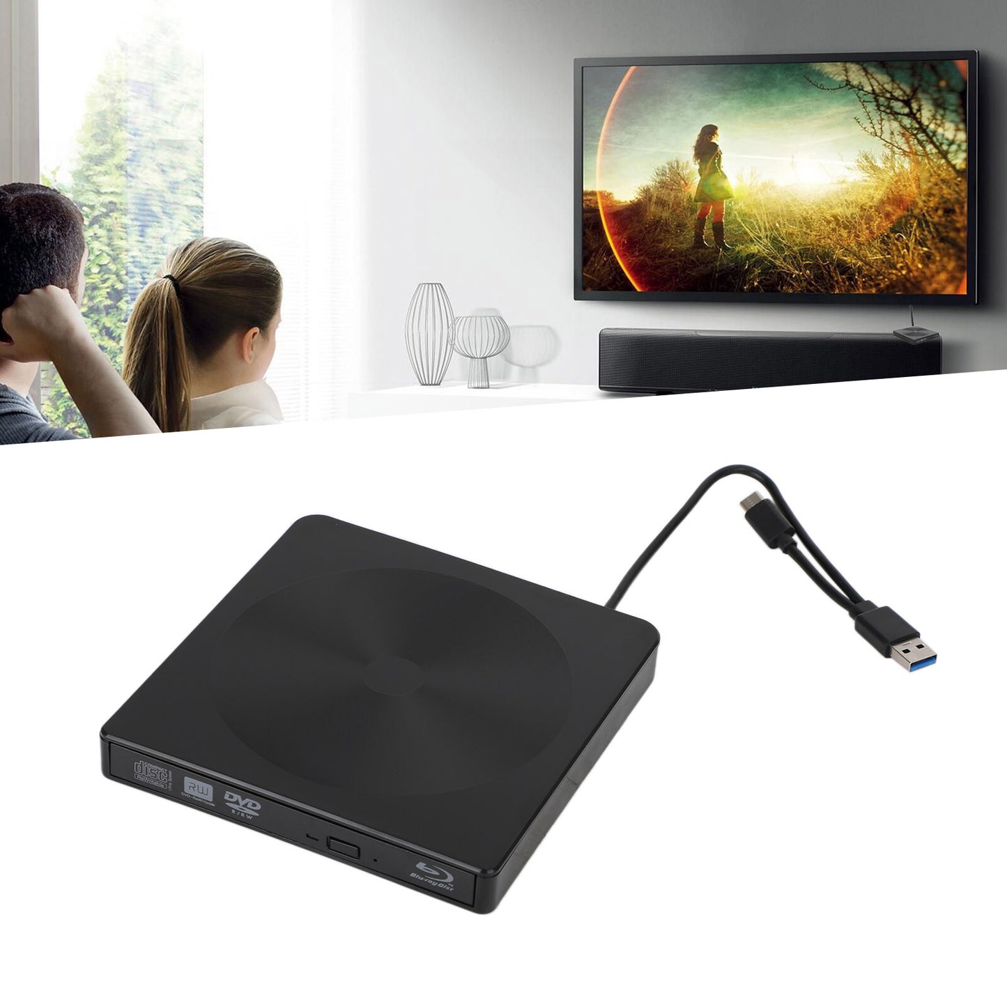 USB 3.0 External DVD Drive BD Player Read/Write 2IN1 Portable Burner US.