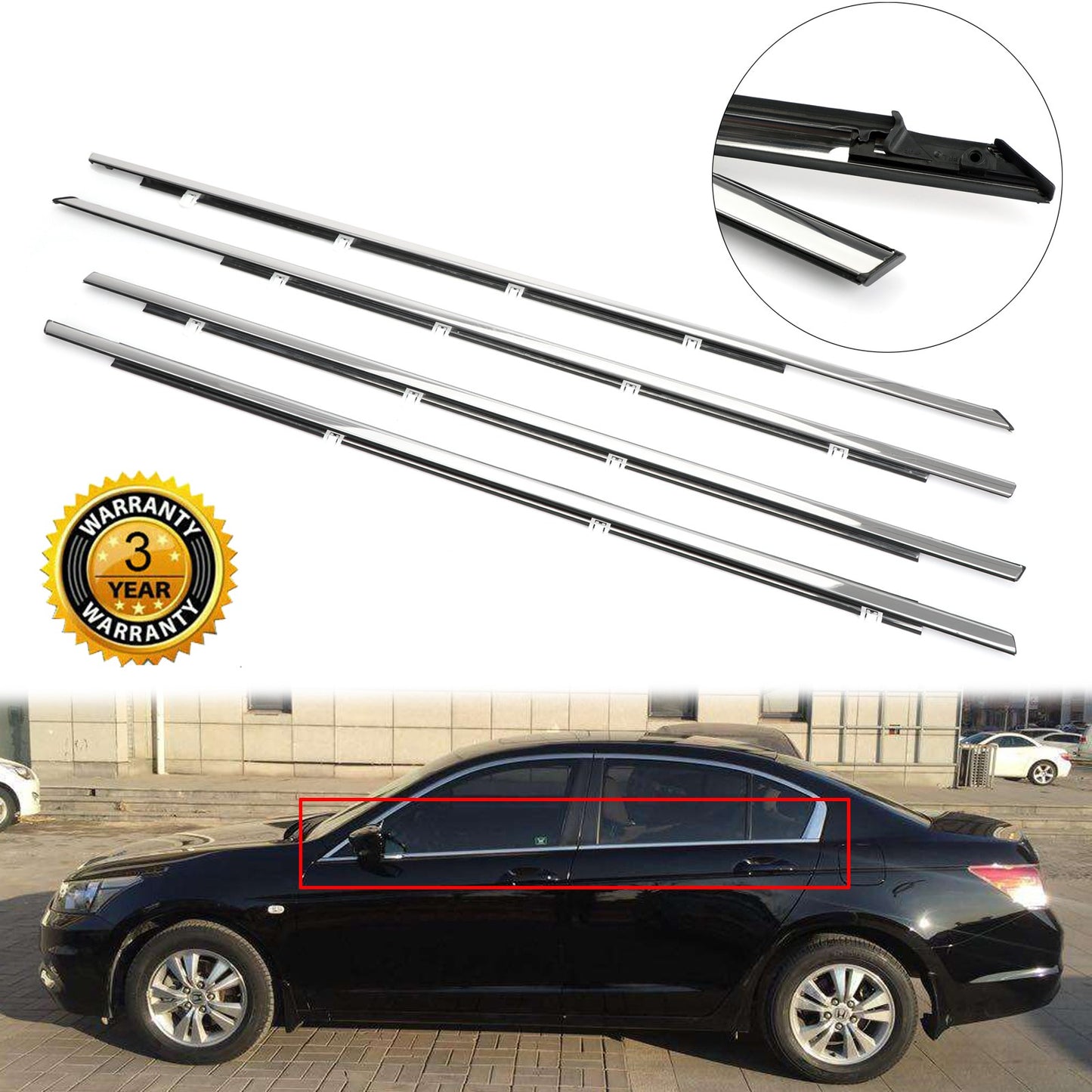 4pcs Chrome Car Window Moulding Trim Weatherstrips Seal Fit For Accord 08-12 USA