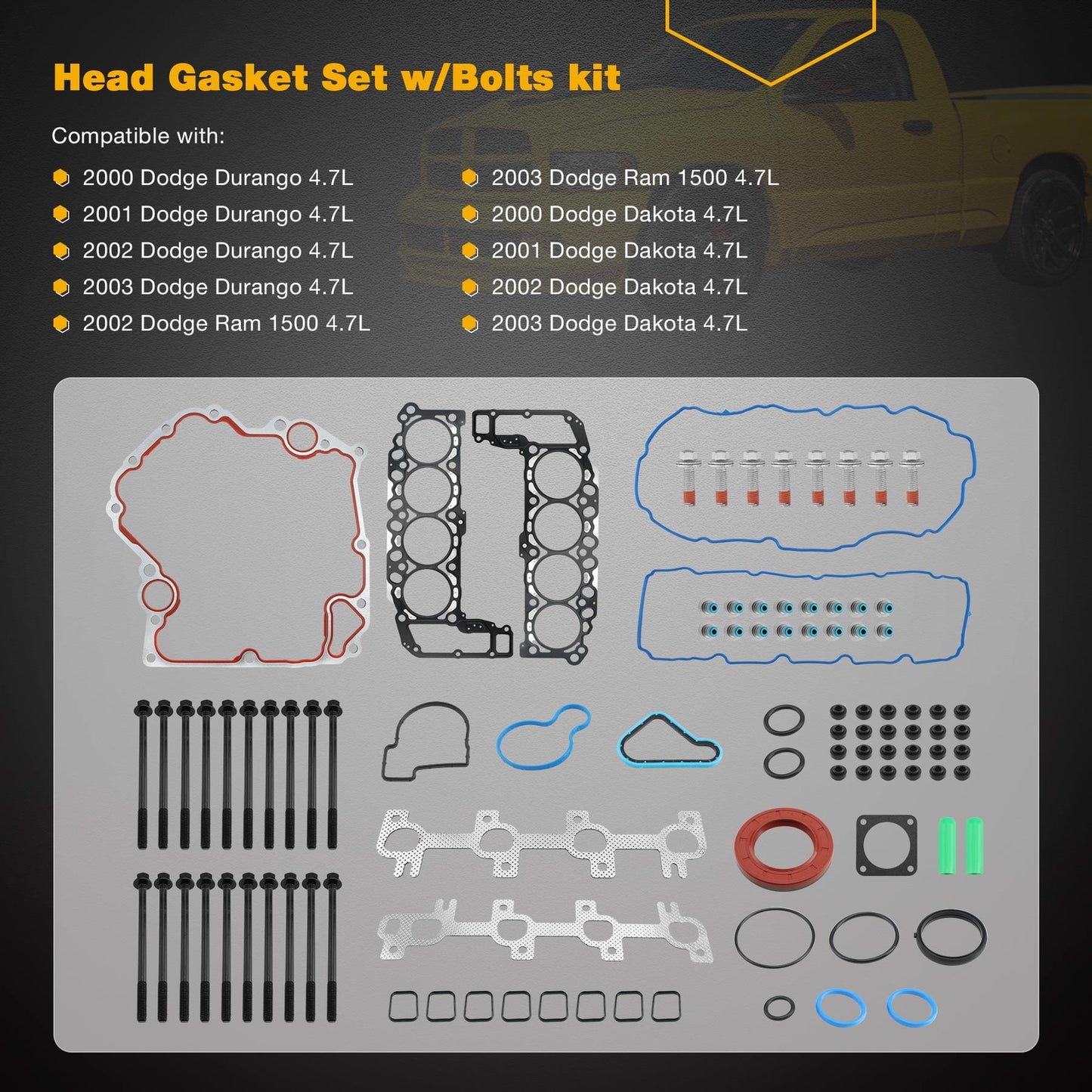 Full Head Gasket Set w/ Bolts For 99-03 Dodge Ram Durango Grand Cherokee 4.7L
