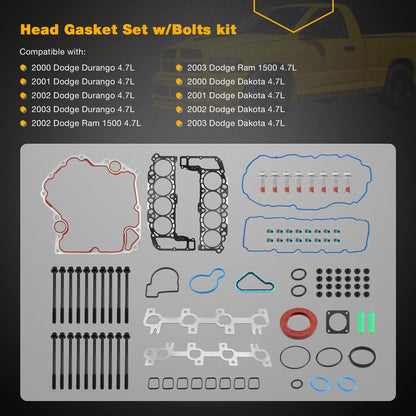 Full Head Gasket Set w/ Bolts For 99-03 Dodge Ram Durango Grand Cherokee 4.7L