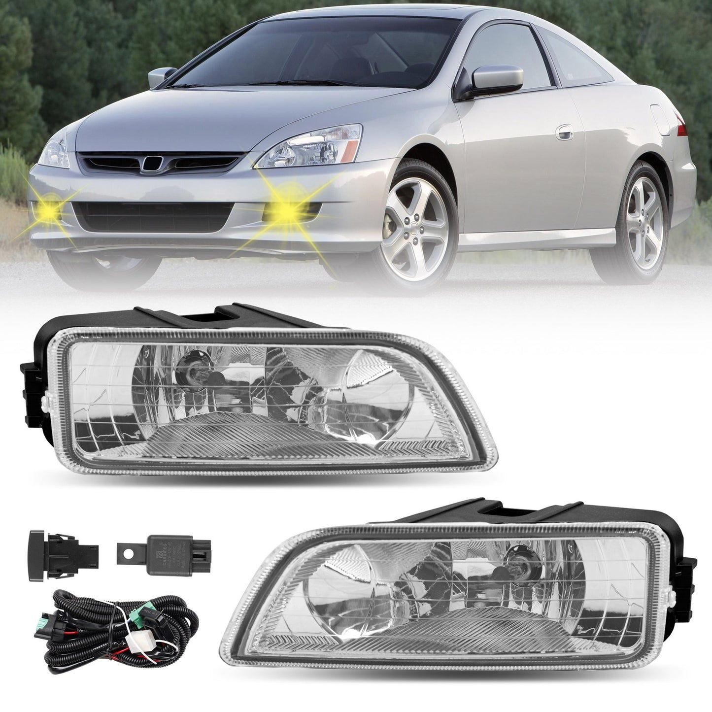 Front Fog Headlight Lamp w/ Bulbs & Harness Kit For 03-07 Honda Accord 4-Door