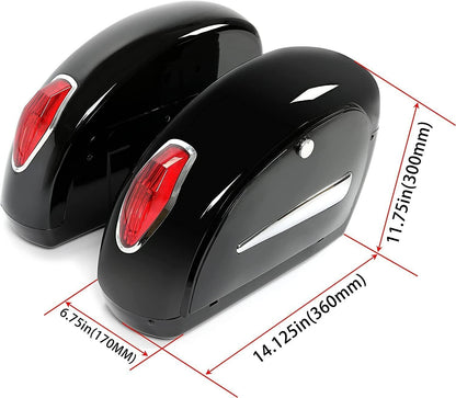Solid Spare Universal Motorcycle Hard Saddlebag Luggage Bags w/Light For Honda Harley Yamaha