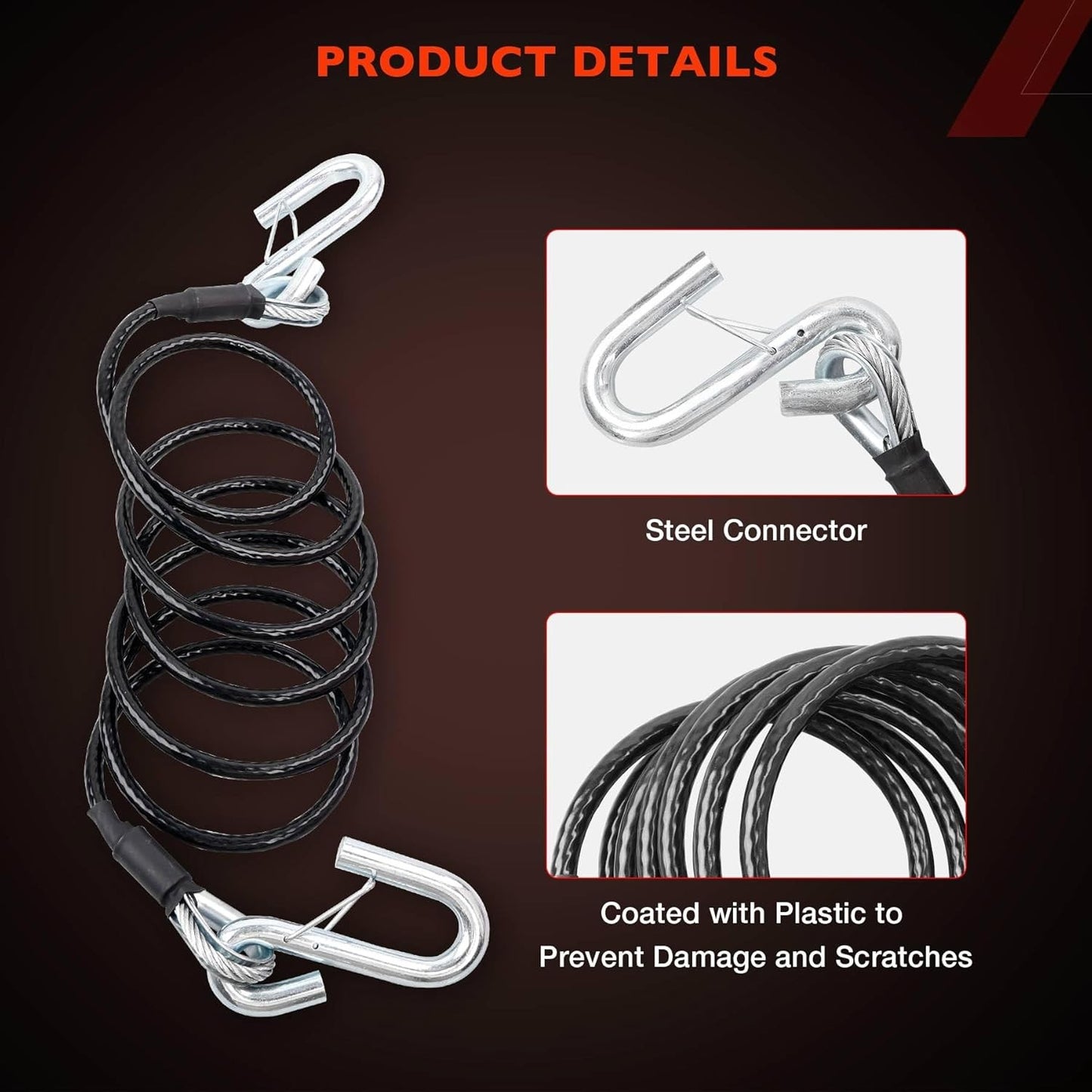 Blue Ox Pair of Class 3 Steel 7 Ft 7,500 lb Towing Safety Cables BX88196