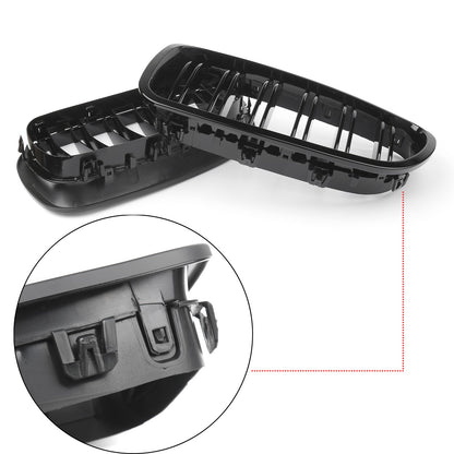 Gloss Black Front Kidney Grille Fit BMW 5 Series F11 F10 2010-2016 Dual Slats