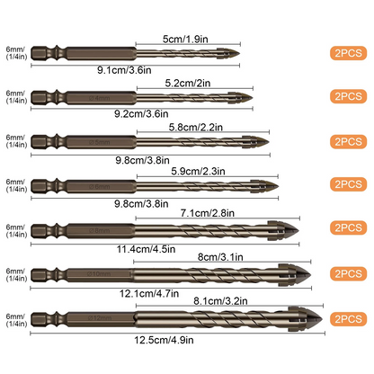 14x Carbide Drill Bit 3-12mm 4-Flute Sawtooth Eccentric Drill Bit for Tile Glass