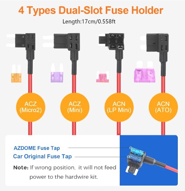 Universal Type C Dash Cam Hardwire Kit Hard Wire Cable Fuse 12-24V to 5V Car DVR