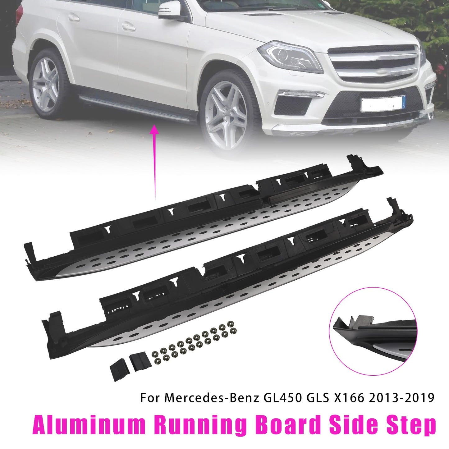 Aluminum Running Board Side Step Bar For Mercedes-Benz GL450 GLS X166 2013-2019