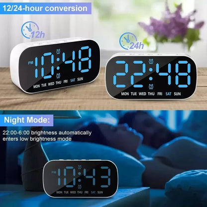 Electric Digital Alarm Clock LED Large Display Battery Backup Snooze Dual Alarm