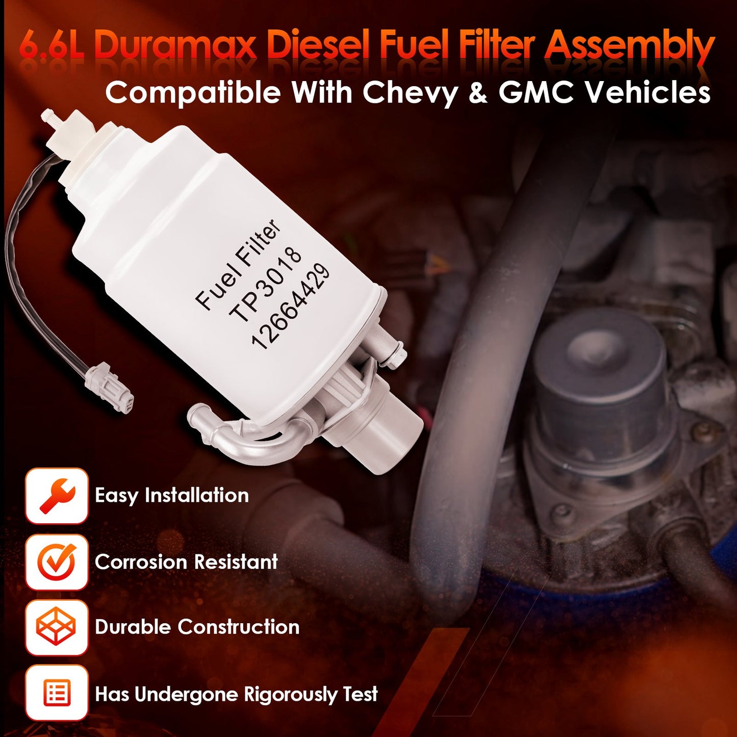 12664429 Duramax 6.6L Diesel Fuel Filter Housing Fit 2011-16 Chevy Silverado GMC