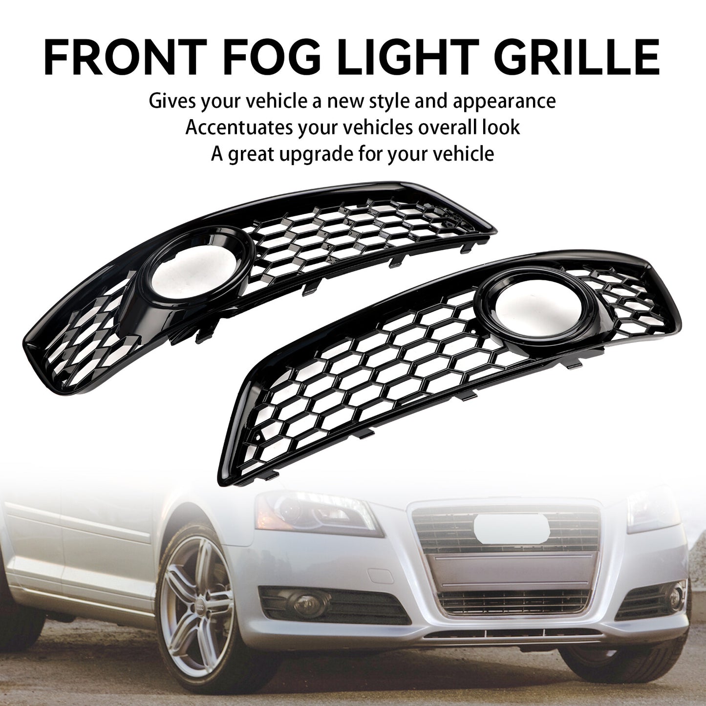Honeycomb Bumper Front Fog Light Grill Grille Cover Fit Audi A3 8P 2009-2013
