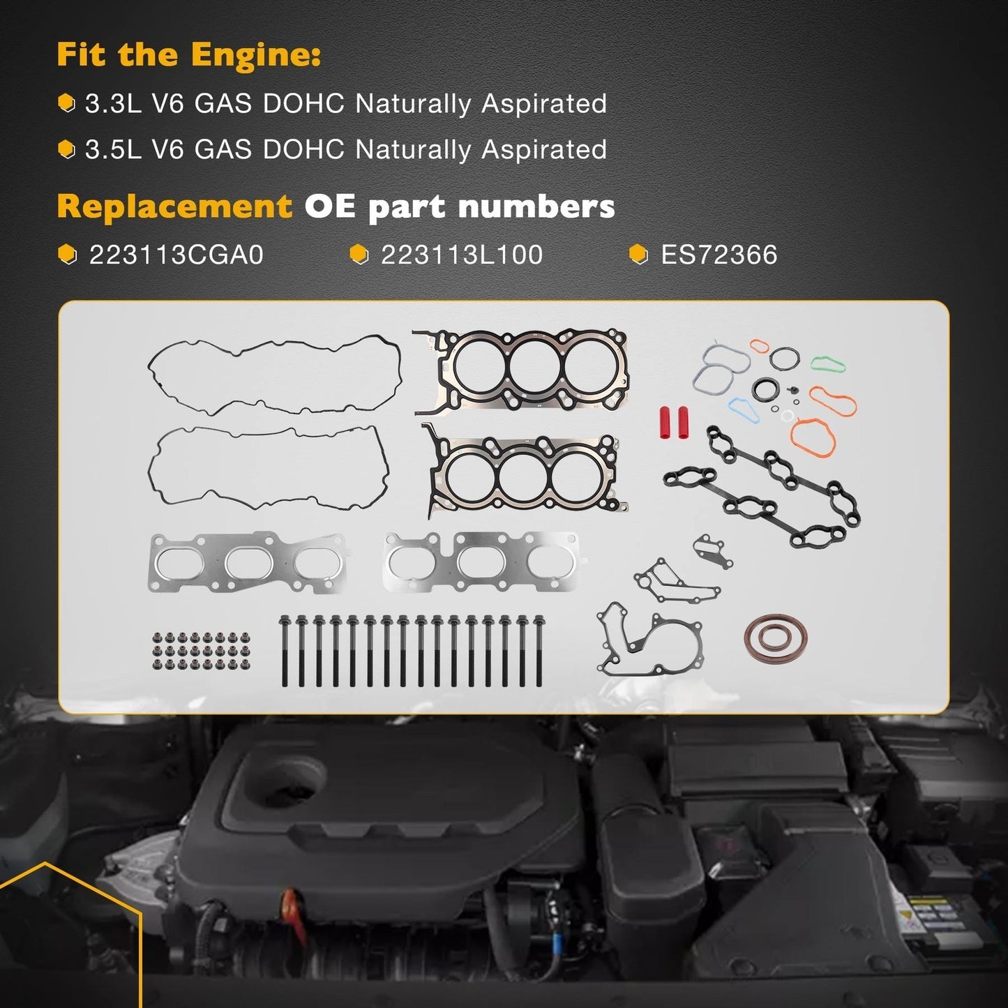 3.5L 3.3L Engine Head Gasket Set w/ Bolt For Kia Sedona Sorento Hyundai Santa Fe