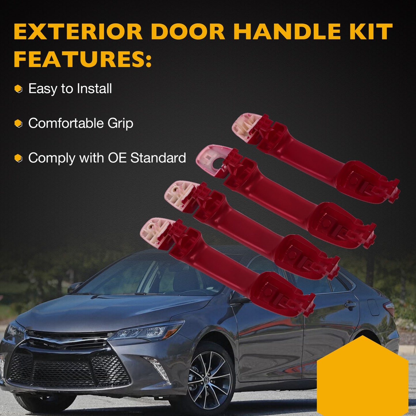 4X Exterior Door Handles Front / Rear Kit Fit 2012-2017 Toyota Camry Outside Red