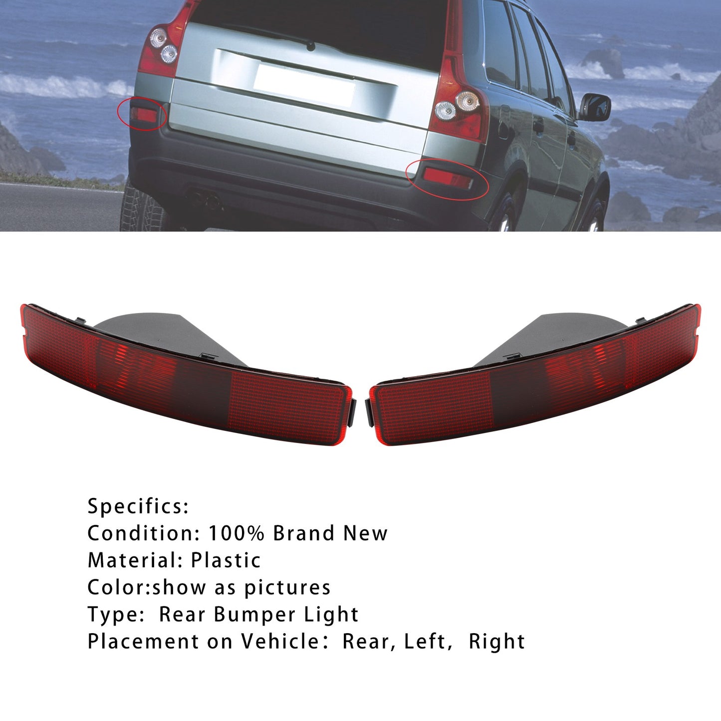 Left+Right Rear Tail Fog Light Reflector 8693008 8693009 For Volvo XC90 2003-06