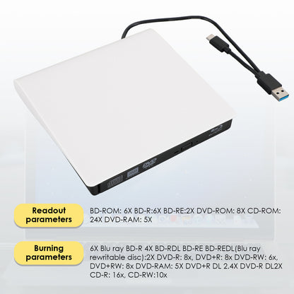 2 IN 1 USB&Type-c External  Disc Writer + Reader Burner for Mac Windows