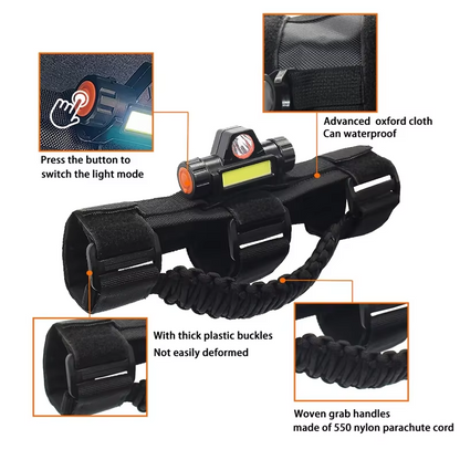 2PCS US Flag Black Roll Bar Grab Handles with Light For Jeep Wrangler TJ JK JL