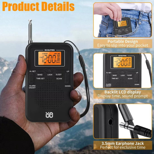 Solid Spare Portable Pocket AM FM Radio w/Digital LCD Screen Display Loud Speaker for Sports