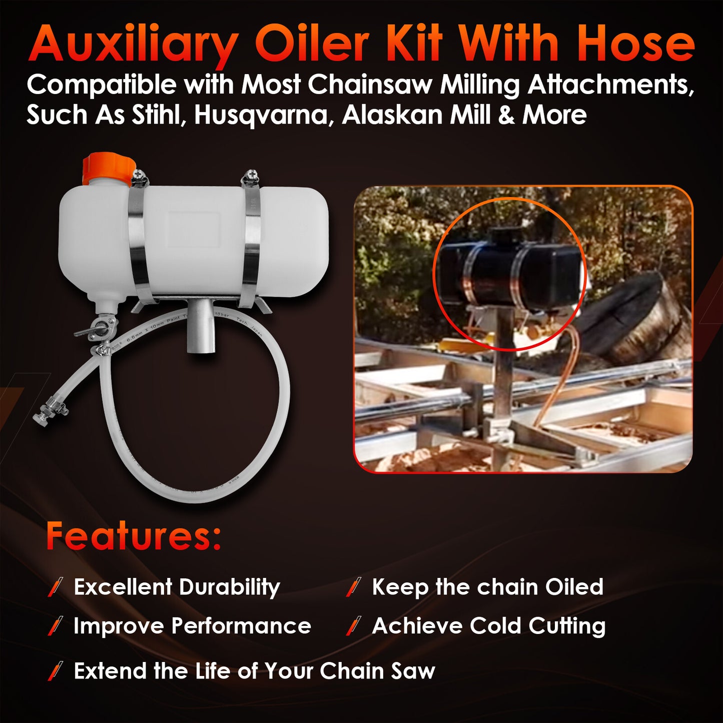 Auxiliary Oiler Kit w/ Hose For Chainsaw Milling Attachment Cut Sawmill Lumber