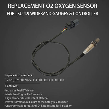 0258017025 LSU 4.9 Lambda WideBand O2 Oxygen Sensor for PLX AEM# 30-4110 30-0300