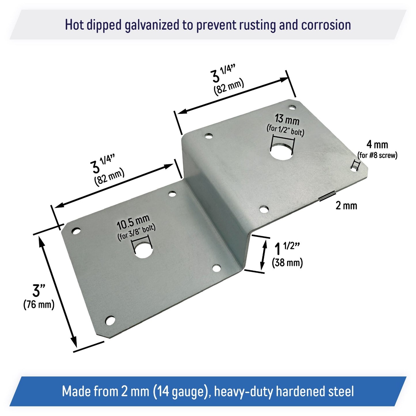 Galvanized Deck Joist Tie Plate, Z Bracket for 2x4 Cross Joist and 4x4 Post (10)