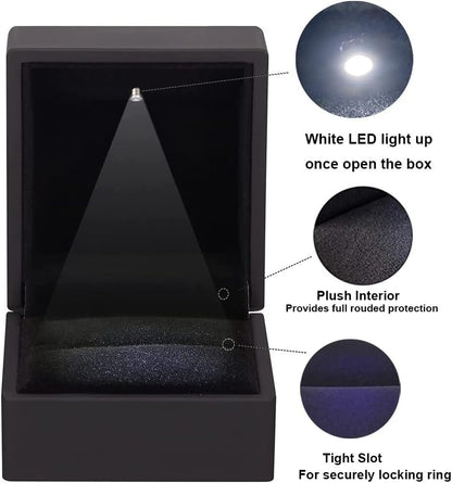 2Pcs Diamond Ring Box Jewelry Case LED Lighted Wedding Proposal Engagement Gift