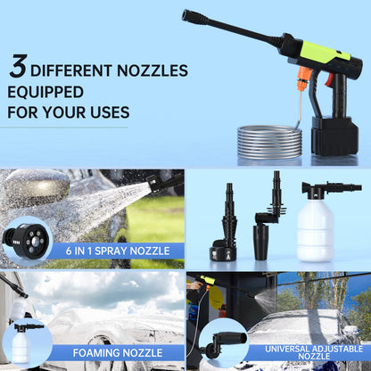 6in1 Cordless High Pressure Car Washer Cleaner Gun w/ 3 Function Levers Portable