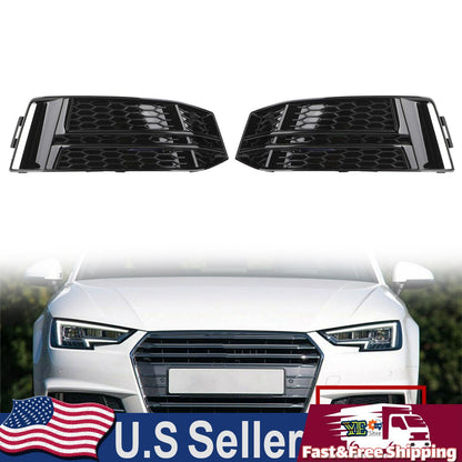 Black Front Fog Light Cover Fit For AUDI A4 B9 S-LINE 2016-2018 Bumper Grille