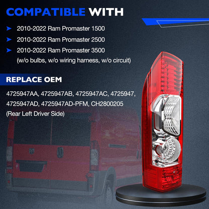 Rear Taillight Lamp Assy Left Driver Side For 10-22 Ram Promaster 1500 2500 3500