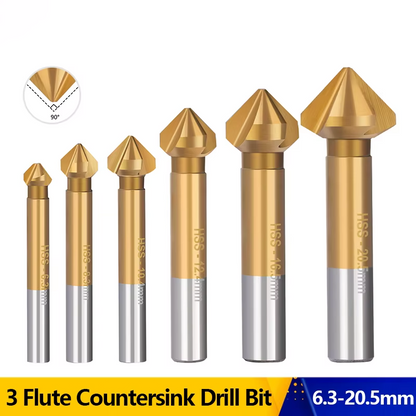 6pcs HSS 90?? Countersink Drill Bit Set 3 Flute Chamfering Tool for Steel Wood
