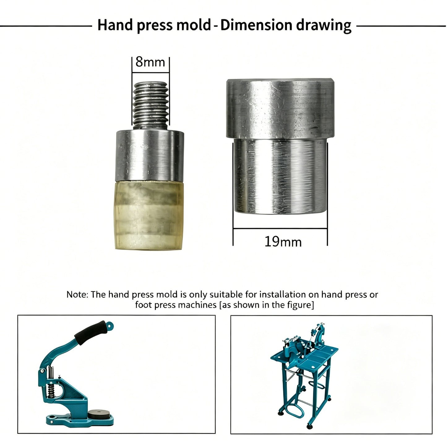 Hand Press Machine Stud Carbon Steel and Rubber 8mm Rivet Setter Punch Dies