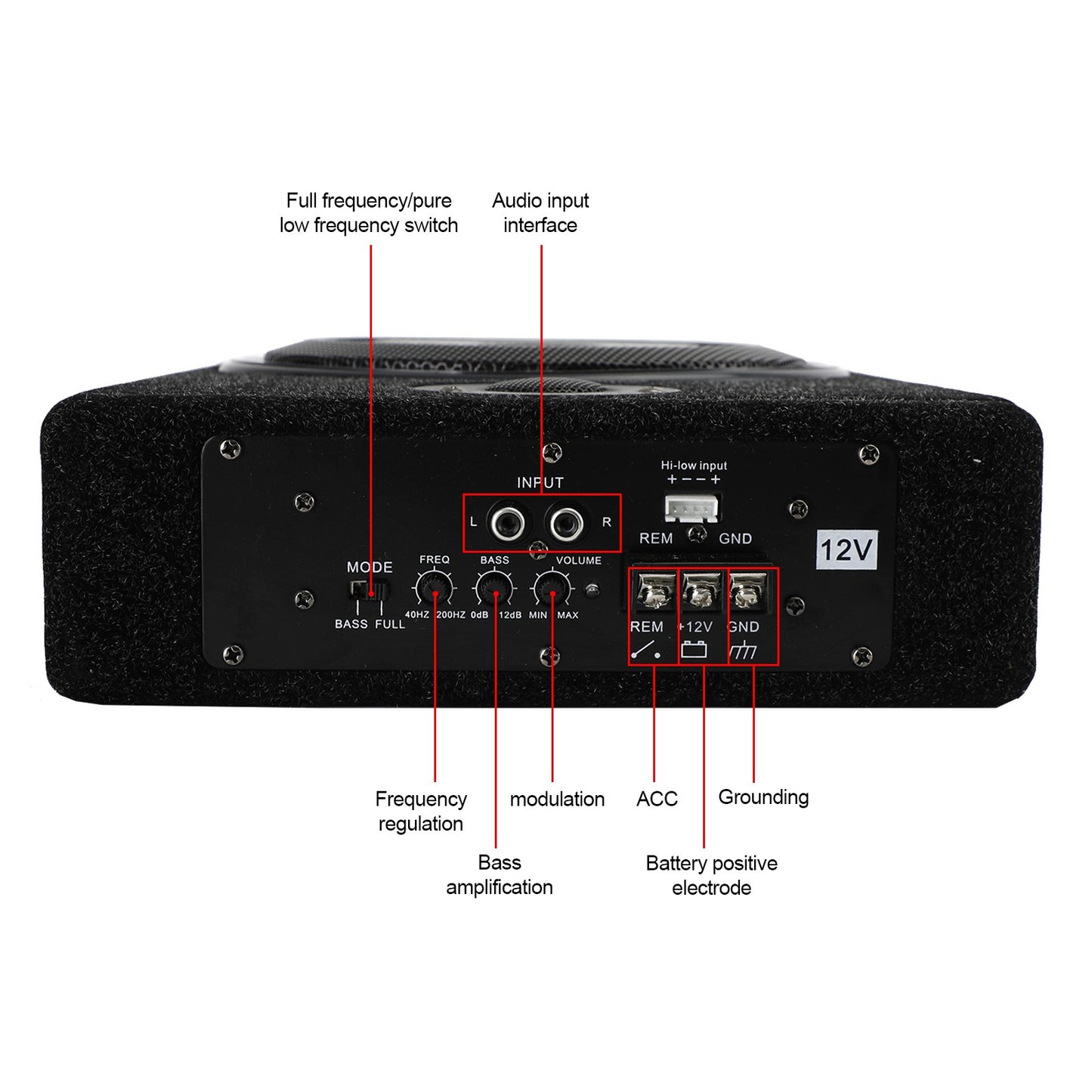 8" Car Subwoofer Under-Seat 800W Amplifier Speaker Audio Sub Woofer Slim Box