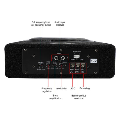 8" Car Subwoofer Under-Seat 800W Amplifier Speaker Audio Sub Woofer Slim Box
