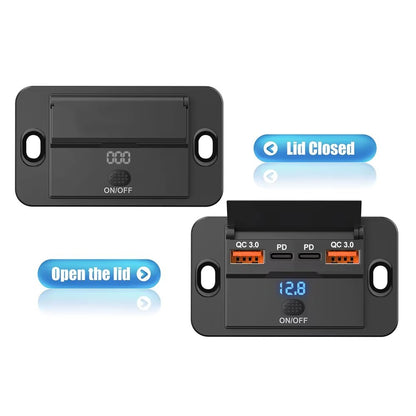 Fast USB Car Charger Socket Panel LED Voltmeter QC3.0 & PD Power Outlet 12-24V