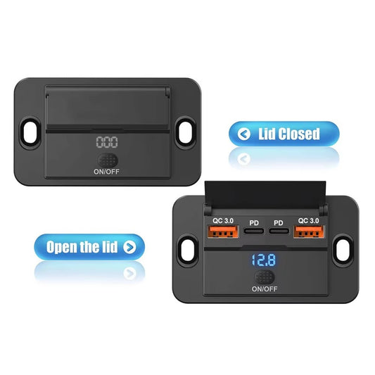 Solid Spare Fast USB Car Charger Socket Panel LED Voltmeter QC3.0 & PD Power Outlet 12-24V