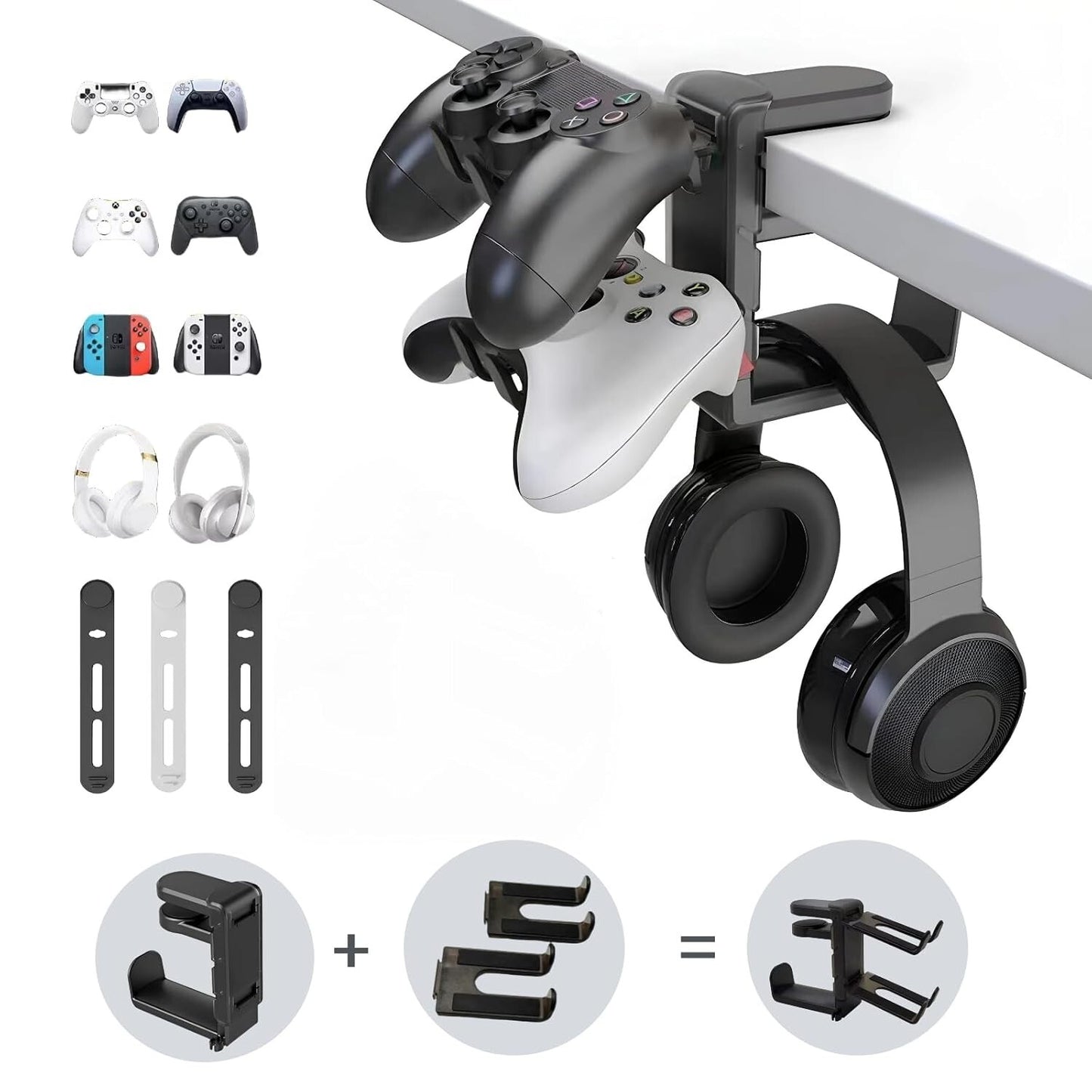 3-in-1 PC Gaming Headphone Headset Earphone Stand Hook Hanger Holder Under Desk