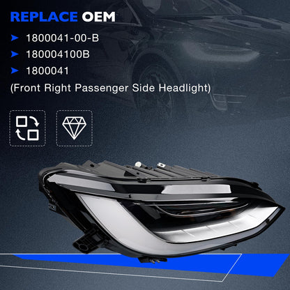 LED Headlight Assy Front Right Passenger Side For 2022-2024 Tesla Model X Plaid