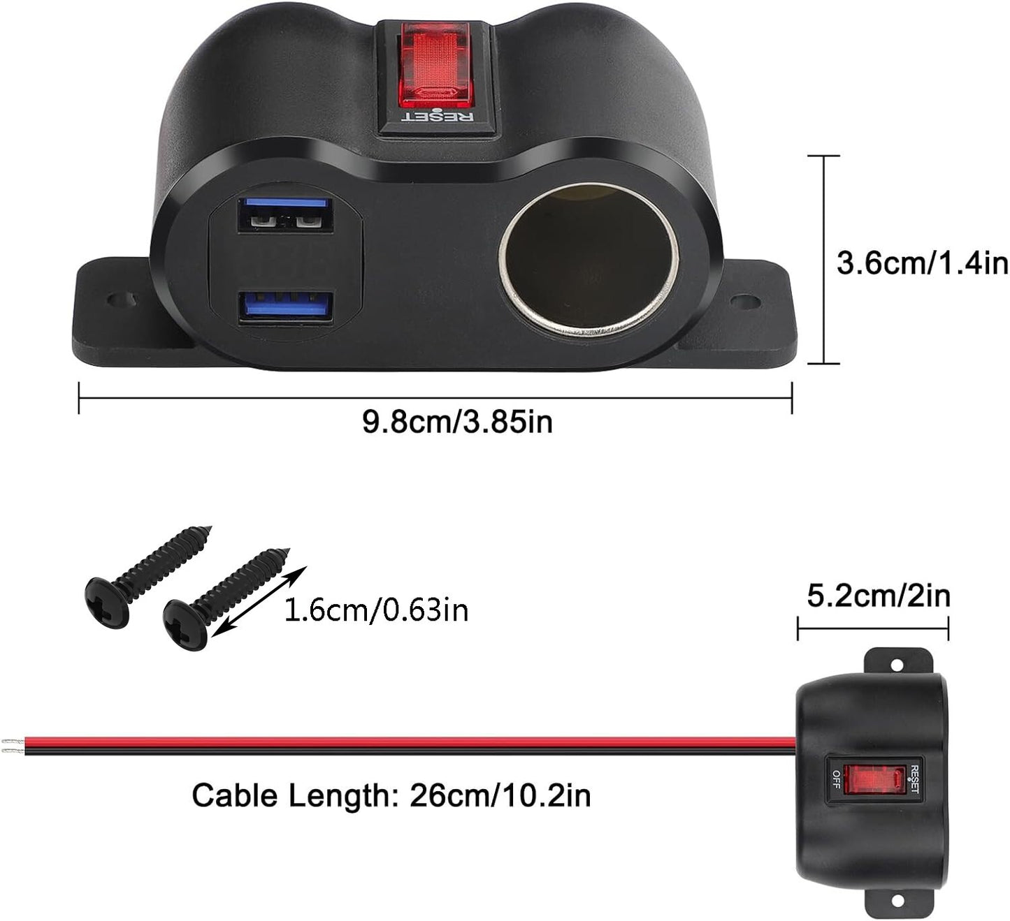 12V Car Cigarette Lighter Socket Splitter Dual USB Charger Power Adapter Outlet