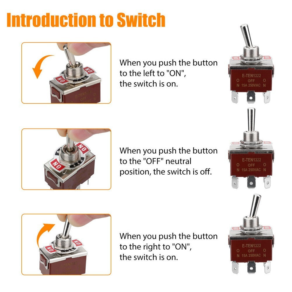 3X Heavy Duty DPDT ON/OFF/ON Toggle Switch 20A 125V/15A 250V Screw Terminals