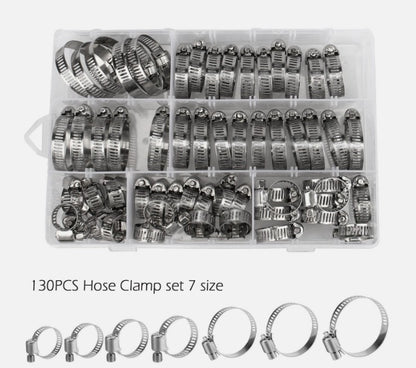 130pcs Adjustable Hose Clamps Worm Gear Stainless Steel Clamp Assortment 7 Sizes
