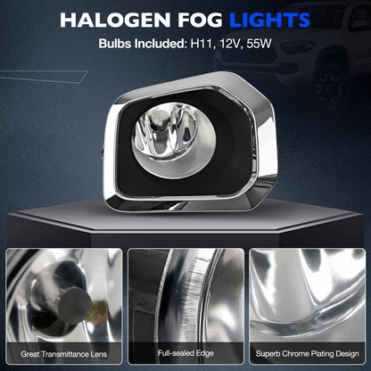 Front Bumper Fog Light Lamp Kit w/ Chrome Trim Bezel Fit 2016-2023 Toyota Tacoma