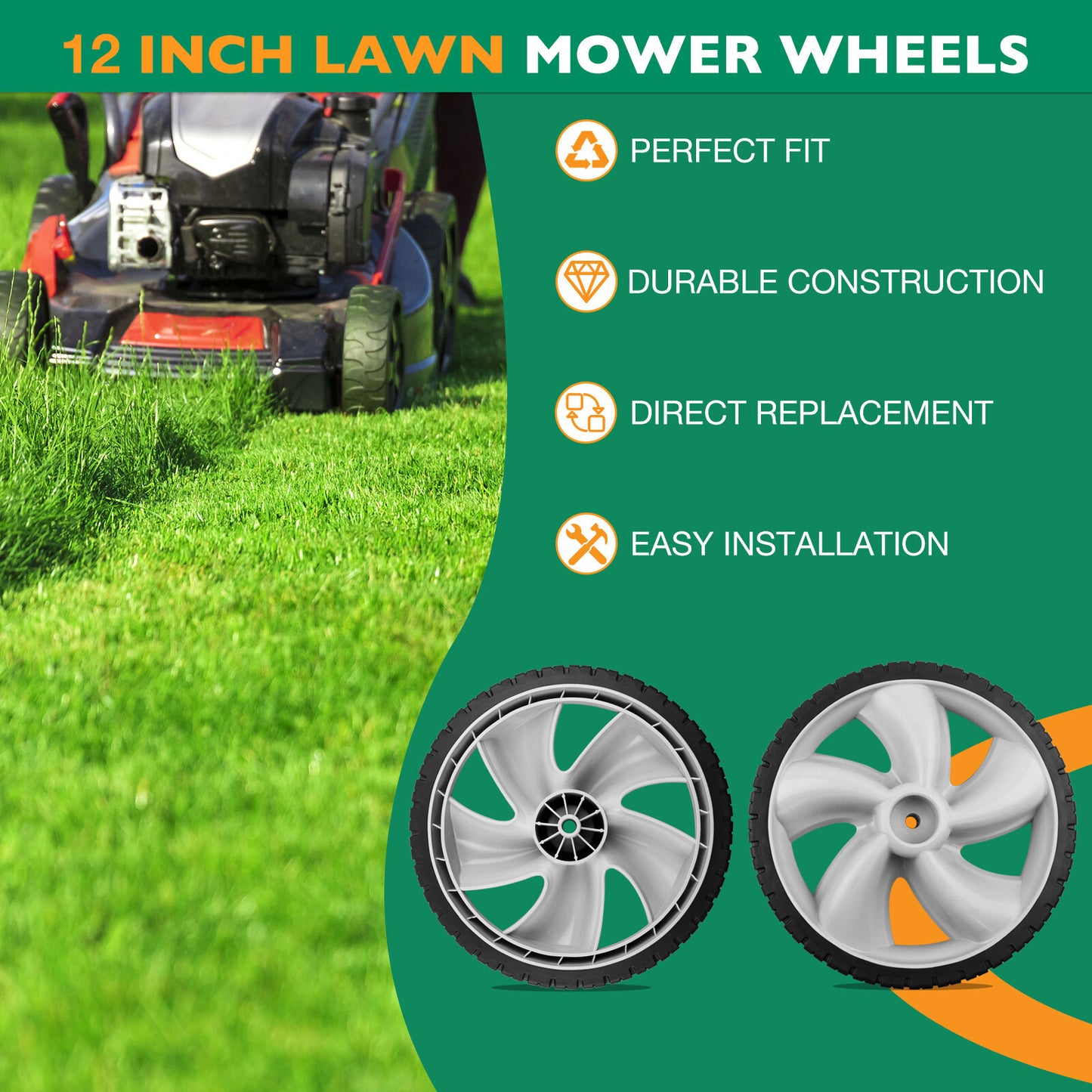 12" Rear Lawn Mower Wheels For Craftsman Poulan Husqvarna Troy Bilt 490-324-0002