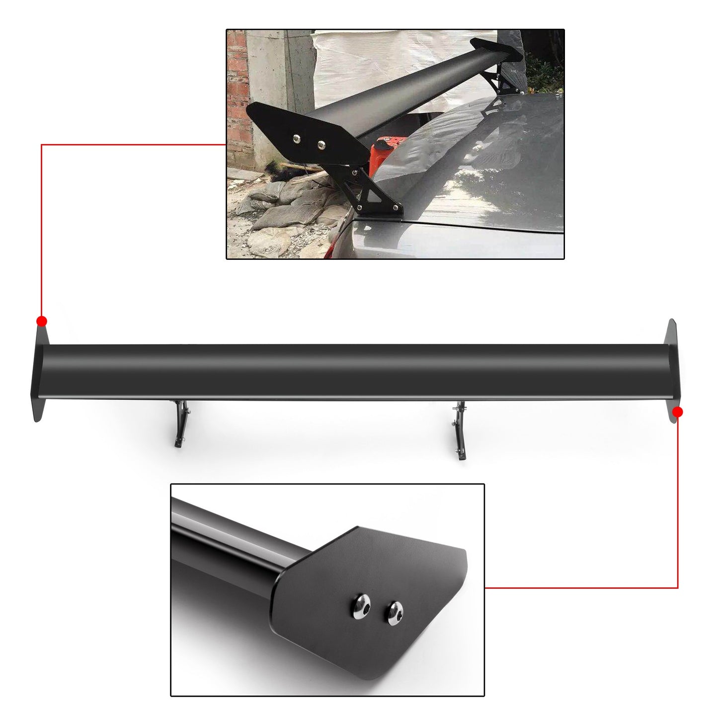 Adjust 53" No Drilling GT Rear Truck Wing Racingpoiler Aluminum Universal BLK