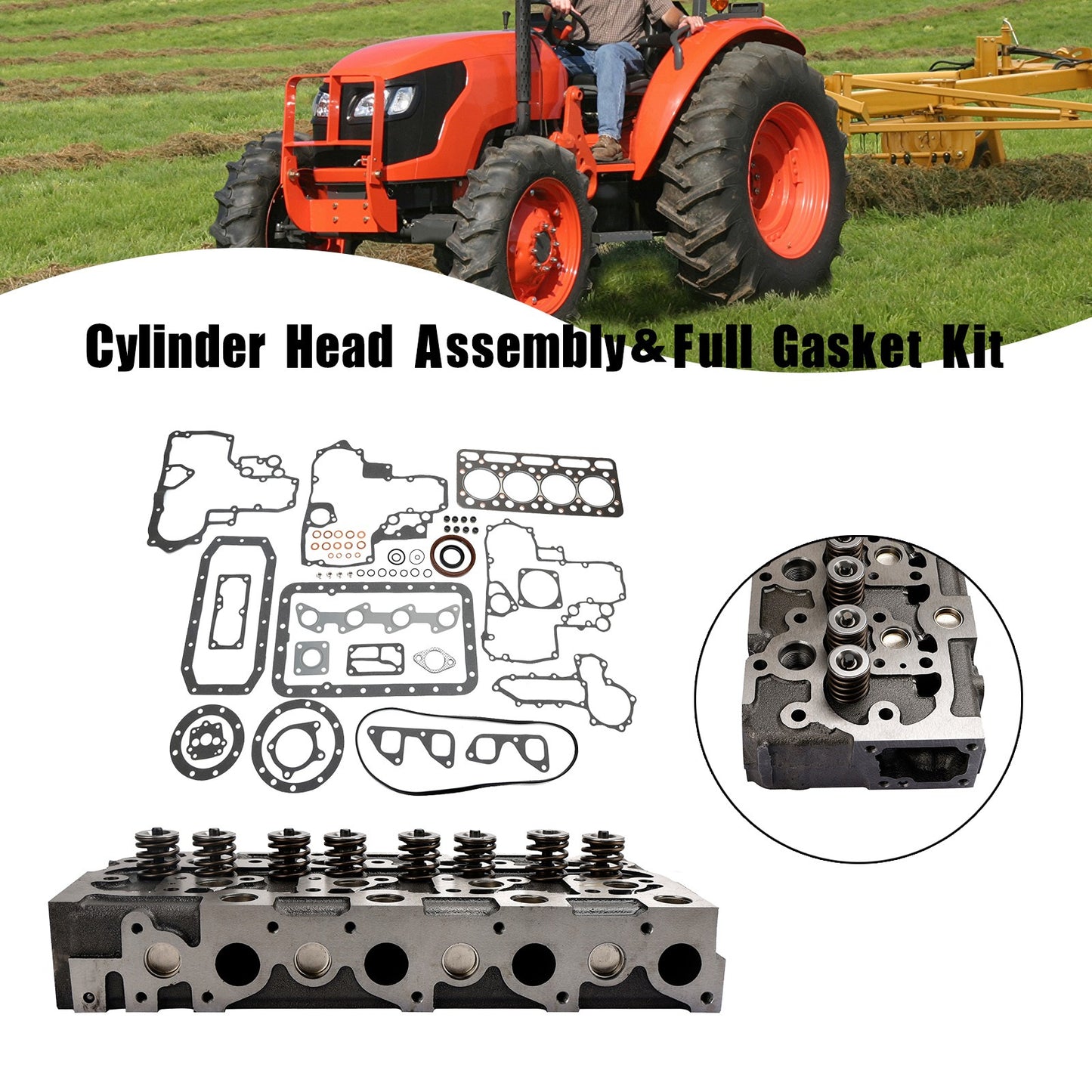 Complete Cylinder Head With Valve Spring & Gasket Kit FIT Kubota V1902 Engine