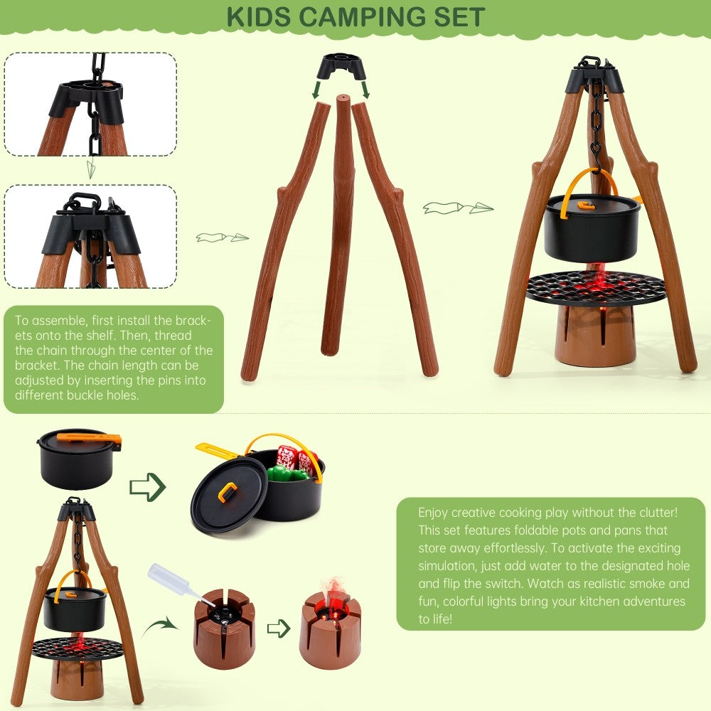 Kids Camping Set with Tent Toy Campfire 42Pcs Camping Pretend Play Tent