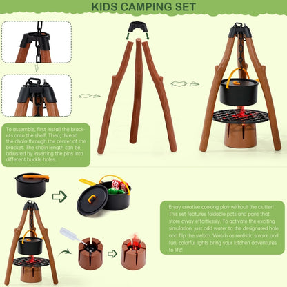 Kids Camping Set with Tent Toy Campfire 42Pcs Camping Pretend Play Tent