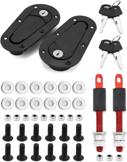 Quick Release Hood Pin Locking Latch Kit BLACK - Universal Fit
