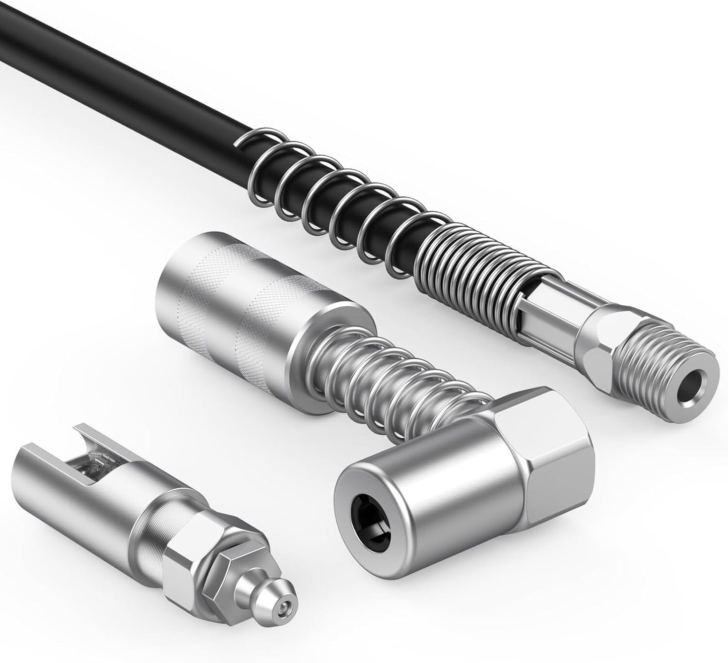 Slotted Right Angle 90 Degree Grease Gun Coupler 1/8Inch NPT Threads w/ 12" Hose