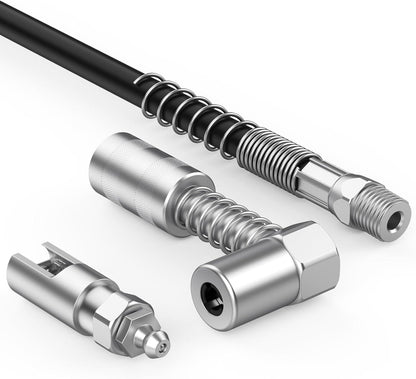 Slotted Right Angle 90 Degree Grease Gun Coupler 1/8Inch NPT Threads w/ 12" Hose