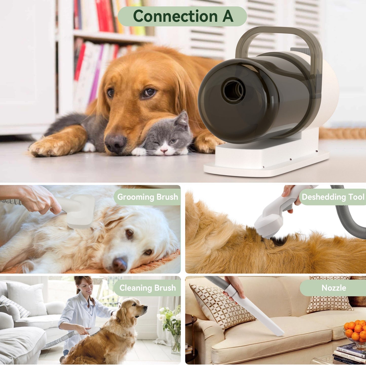 5 In 1 Pet Grooming Kit Vacuum Suction Professional Pet Hair Clipper