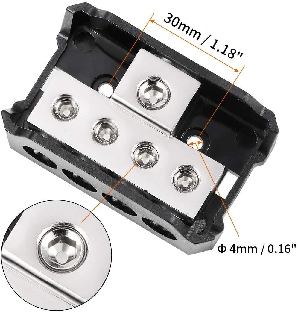 2PCS 1/0 Gauge Input to 2 x 1/0 Gauge Output Power/Ground Distribution Block Set