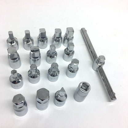 Oil Drain Pipe Plug Hexagon Square Socket Key Removal Tool Set 18Pcs  3/8''Drive